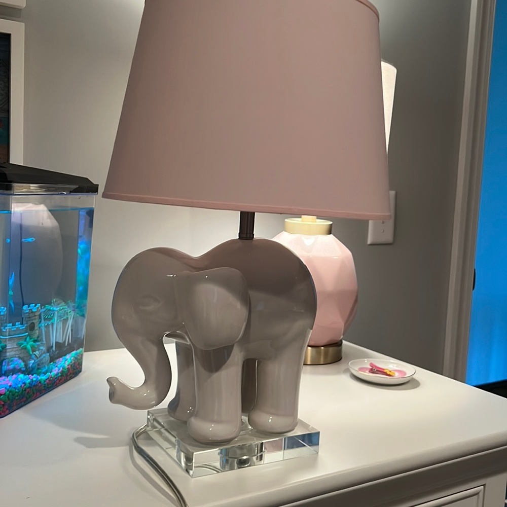 Pottery barn kids elephant lamp with light pink shade